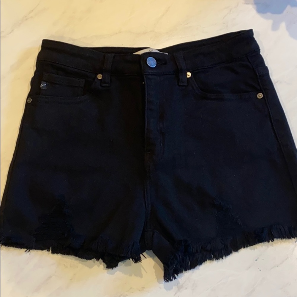 High waisted stretch black denim shorts